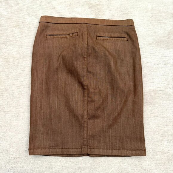 Level 99 Brown Pencil Skirt Size Small Sheen Sleek Modern Stretch Skirt Office - Picture 4 of 9